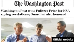 Washington Post e United States arm of The Guardian ganham Pulitzer com fuga de informação de Edward Snowden. Abril 2014