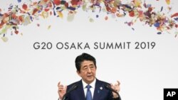 Perdana Menteri Jepang, Shinzo Abe di Osaka, 29 Juni 2019. (Foto; dok).