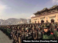 Photo posted on social media site Weibo purports to show heavy Chinese military presence at Tibetan prayer festival.