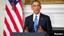 U.S. President Barack Obama makes a statement about an agreement reached with Iran on its nuclear program at the White House in Washington, Nov. 23, 2013. 