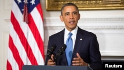 U.S. President Barack Obama makes a statement about an agreement reached with Iran on its nuclear program at the White House in Washington, Nov. 23, 2013. 