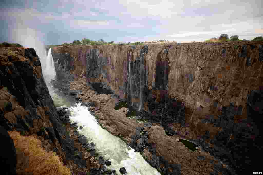 Low water levels are seen after a long dry period at Victoria Falls, Zimbabwe, Dec. 4, 2019.