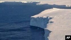 This 2020 photo provided by the British Antarctic Survey shows the Thwaites glacier in Antarctica.