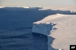 FILE -m This 2020 photo provided by the British Antarctic Survey shows the Thwaites glacier in Antarctica.
