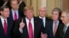 President Donald Trump, center, speaks after a Senate Republican Policy luncheon, on Capitol Hill in Washington, Jan. 9, 2019.