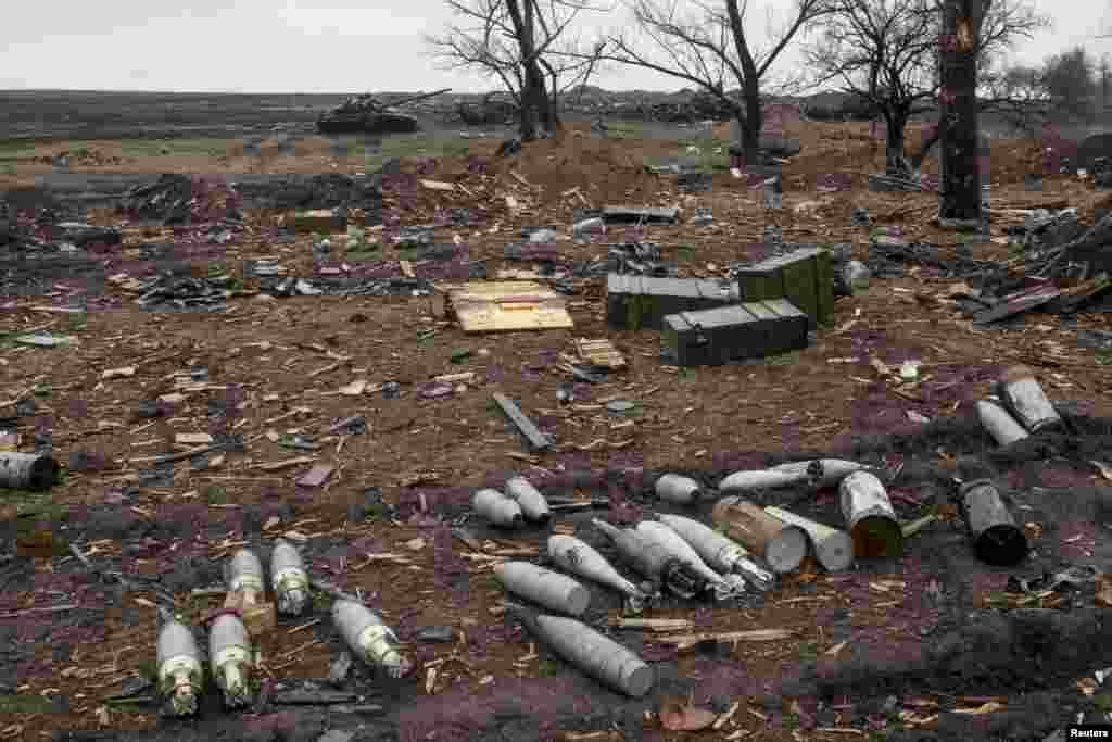 Ammunition at a field in the town of Debaltseve, March 13, 2015.