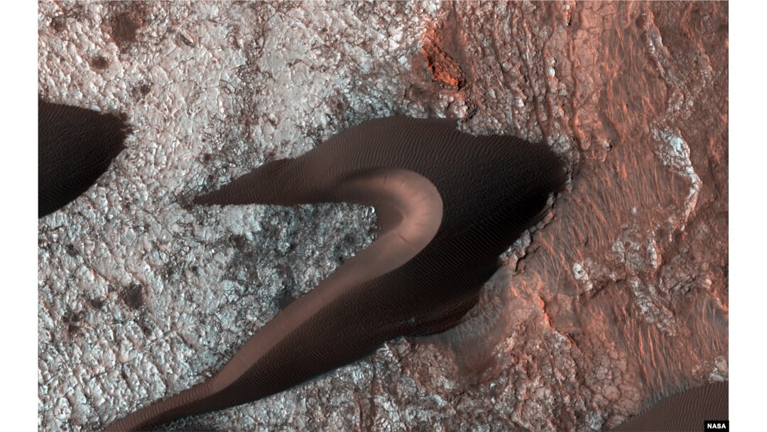 The High Resolution Imaging Science Experiment (HiRISE) camera aboard NASA's Mars Reconnaissance Orbiter often takes images of Martian sand dunes to study the mobile soils. These images provide information about erosion and movement of surface material, a