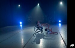 Dancer Sendoa Quijada performs in his wheelchair in the contemporary dance production Ubuntu, at the Teresa Carreno Theater in Caracas, Dec. 4, 2018.