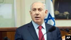 Israeli Prime Minister Benjamin Netanyahu attends a weekly Cabinet meeting in Jerusalem, Jan. 17, 2016. 