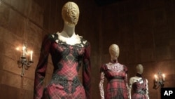 Gowns on display in the "Romantic Nationalism" gallery at the Metropolitan Museum of Art