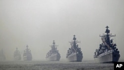 Indian navy ships during the President's Fleet Review (PFR) in the Arabian Sea off the coast of Mumbai, Dec. 20, 2011. 