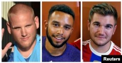 Ba người Mỹ chế ngự tay súng Spencer Stone (trái), Anthony Sadler (giữa) và Alek Skarlatos (phải)