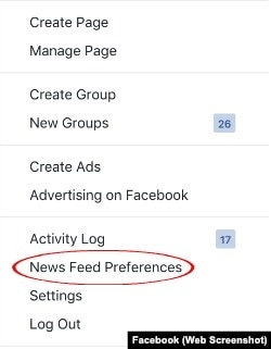 Facebook News Feed Settings Menu