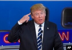 Republican presidential candidate, businessman Donald Trump, speaks during the Republican presidential debate at the Ronald Reagan Presidential Library and Museum on Sept. 16, 2015.