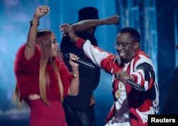 Faith Williams and Sean "Diddy" Combs perform during the 2015 BET Awards in Los Angeles, California, June 28, 2015.