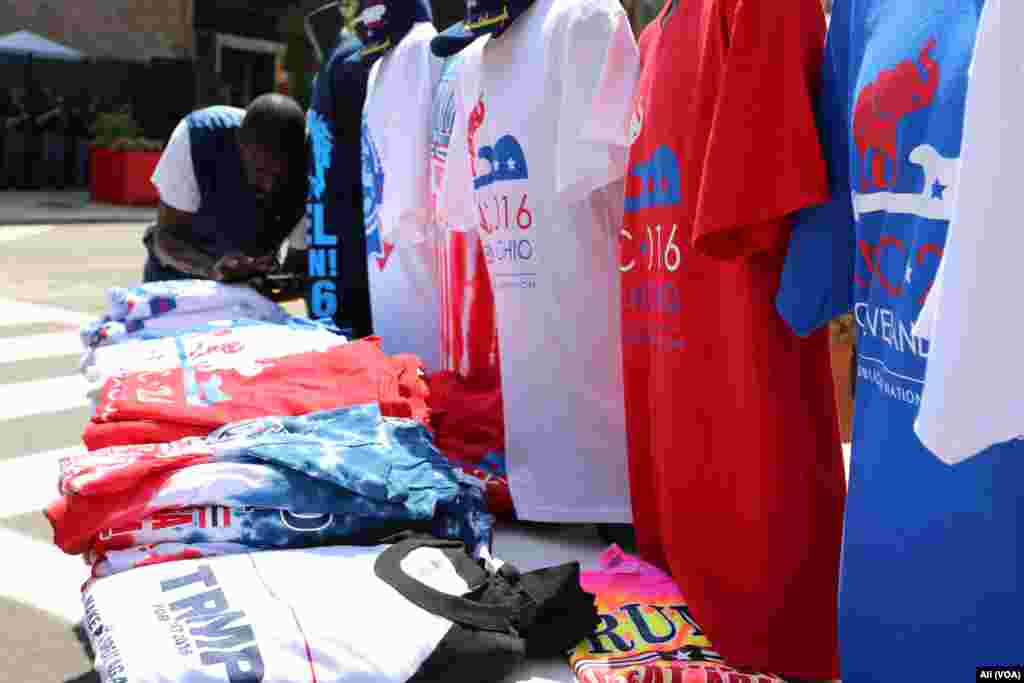 Donald Trump gear is sold outside the arena where the Republican National Convention is being held, in Cleveland, July 19, 2016.