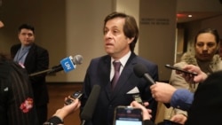 The French ambassador to the United Nations Nicolas de Riviere talks to reporters before a Security Council meeting, Jan. 3, 2020.