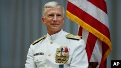 U.S. Navy Adm. Craig Faller during a change of command ceremony at the U.S. Southern Command headquarters, Nov. 26, 2018, in Doral, Fla. The ceremony appointed Faller as new leader of the command that oversees U.S. military operations in Latin America and the Caribbean.