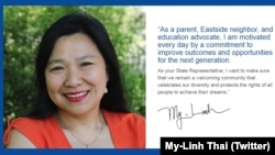 Dân biểu My-Linh Thai trở thành người tị nạn Việt Nam đầu tiên vào làm việc tại Hạ viện tiểu bang Washington. (Twitter My-Linh Thai)