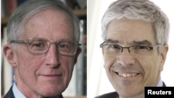 A combination picture shows William D. Nordhaus (L) and Paul Romer, who have won the 2018 Nobel Economics Prize, posing in undated photos provided to Reuters by Yale University and NYU Stern School of Business on Oct. 8, 2018. 