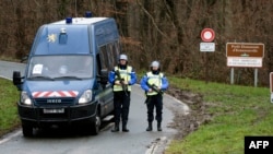 French gendarmes block the access to the city of Dammartin-en-Goele, France, on Jan. 9, 2015.