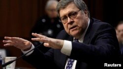 William Barr testifies at a Senate Judiciary Committee hearing on his nomination to be attorney general of the United States on Capitol Hill in Washington, Jan. 15, 2019. 