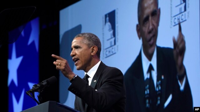 El presidente Barack Obama habló ante el caucus hispano del Congreso, el jueves, 8 de octubre de 2015.
