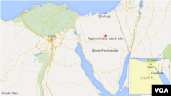 Approximate site of the crash of Kogalymavia Flight 9268 in the Sinai peninsula, Egypt