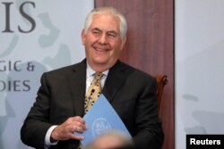 U.S. Secretary of State Rex Tillerson arrives to deliver remarks on the U.S. relationship with India for the Next Century at the Center for Strategic and International Studies in Washington, Oct. 18, 2017.