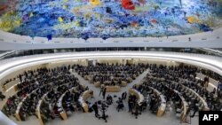 FILE - A general view of the United Nations Human Rights Council in Geneva, Switzerland. 
