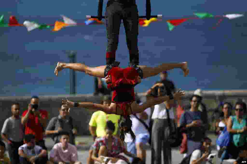 Members of the SubCielo company perform during the fifth annual Puerto Rico Circo Fest in San Juan, Puerto Rico, March 10, 2018.