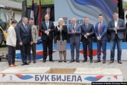 Delegacije Republike Srpske i Srbije postavili su kamen temeljac za gradnju hidroelektrane "Buk Bijela", prvu od tri koje će zajedno graditi na rijeci Drini, 17 maj 2021. (Izvor: Vlada Srbije)