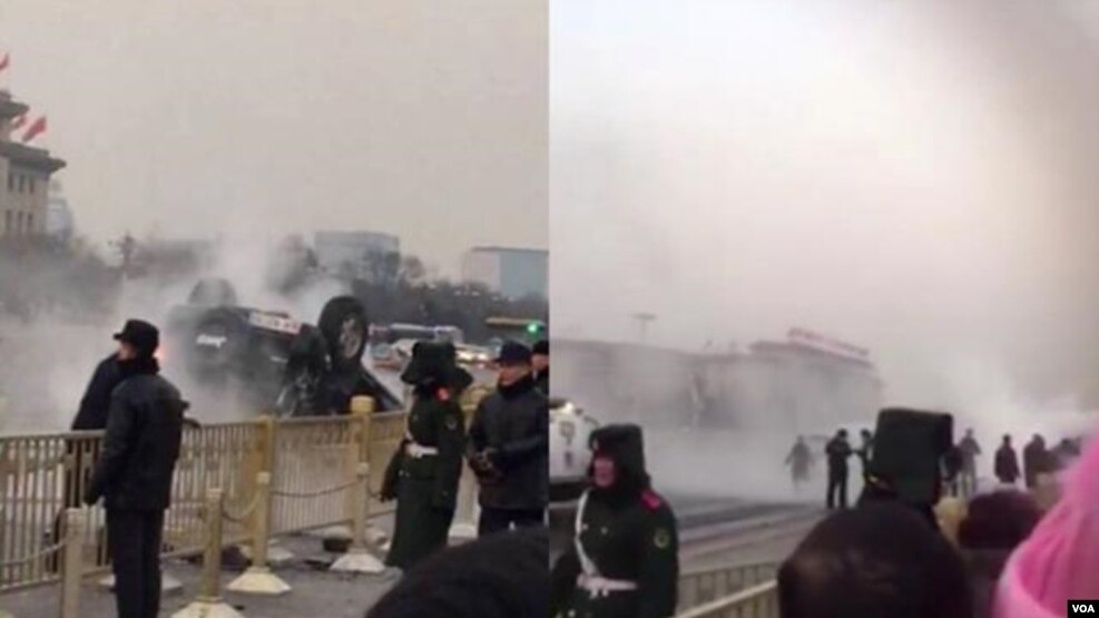 天安门金水桥前2月3日早发生翻车事件(苹果日报图片)