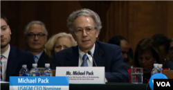 USAGM အကြီးအကဲအဖြစ် ခန့်ထားရေးဆိုင်ရာ အထက်လွှတ်တော်ကြားနာပွဲတွင် တွေ့ရသည့် Michael Pack
