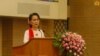 Aung San Suu Kyi seen here giving speech in the opening ceremony of Forum on Myanmar Democratic Transition held in Naypyitaw from Aug. 11th to Aug. 13th.