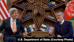 U.S. Secretary of State John Kerry with Afghanistan CEO Abdullah Abdullah. Afghanistan. (April 9, 2016.) 