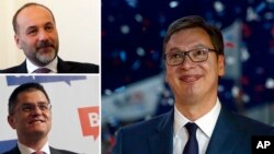 Саша Янкович (слева вверху) Вук Еремич (слева внизу) и Александр Вучич