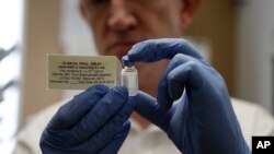Seorang ilmuwan menguji vaksin Ebola di laboratorium Universitas Oxford, Inggris (foto: dok).