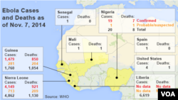 Ebola Cases and Deaths as of Nov. 11, 2014