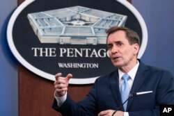FILE - Pentagon spokesman John Kirby speaks during a media briefing at the Pentagon, Jan. 4, 2022.