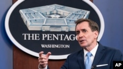 Pentagon spokesman John Kirby speaks during a media briefing at the Pentagon, Jan. 4, 2022, in Washington.