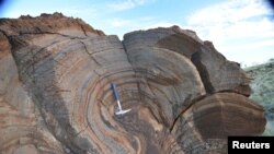 Les couches sur ce vieux rocher de 2,7 milliards d'années, un stromatolite trouvé en Australie occidentale, montrent des signes de vie unicellulaire, photosynthétique. (Photo fournie le 9 mai 2016)