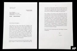This photo shows a complete copy of a letter by Emeritus Pope Benedict XVI about Pope Francis that the Vatican released March 17, 2018, after coming under criticism for previously selectively citing it in a press release and digitally manipulating a photograph of it. The previously hidden part of the letter, the Vatican blurred the final two lines of the letter's first page, provides the real explanation why Benedict refused to provide commentary on a new Vatican-published compilation of books about Francis' theological and philosophical background.