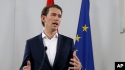 Austrian Foreign Minister Sebastian Kurz speaks at a news conference after a meeting of the Austrian People's Party, OEVP, in Vienna, Austria, May 14, 2017.