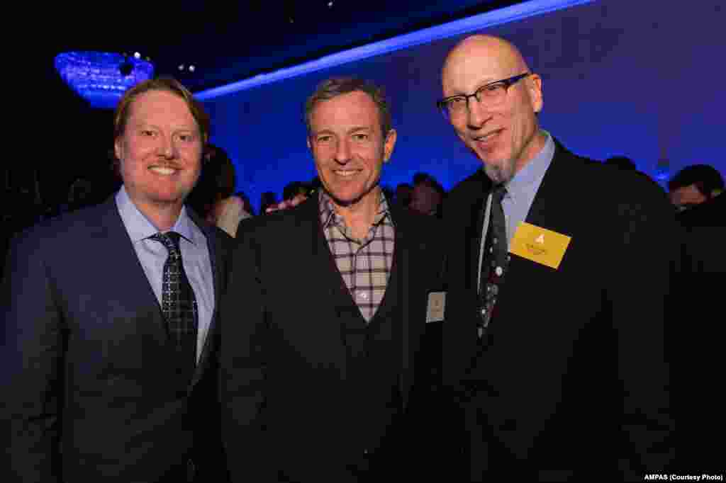 Oscar&reg; nominee Don Hall (L), Bob Iger and Oscar&reg; nominee Roy Conli (R)at the Oscar&reg; Nominees Luncheon in Beverly Hills, Feb. 2, 2015.