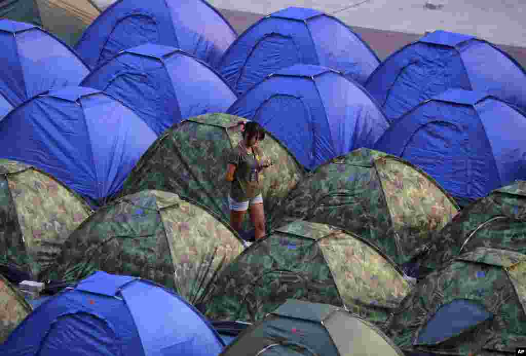 Lều trại của những người biểu tình chống chính phủ tại Bangkok, Thái Lan.