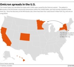 UPDATE data as of dec 3 The United States has identified three COVID cases caused by the Omicron variant in California, Colorado and Minnesota.