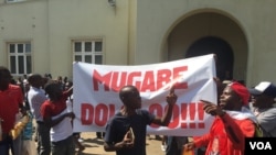 Demonstrators says Mugabe has nothing for Zimbabwe, Nov. 21, 2017. (S. Mhofu/VOA)