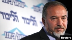 Israeli Foreign Minister Avigdor Lieberman speaks at a conference for young members of his Yisrael Beiteinu party in Tel Aviv December 13, 2012.