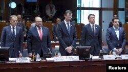 Para pemimpin Uni Eropa menghenangkan cipta bagi migran yang tewas dalam pertemuan darurat di Brussels, Belgia Kamis (23/4).